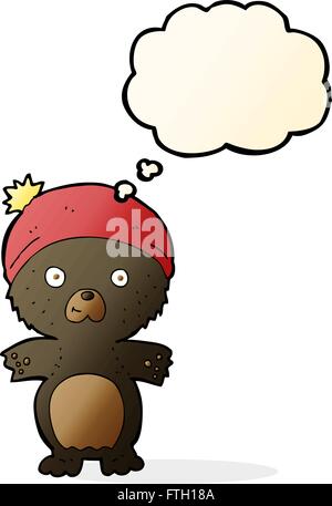 cartoon cute black bear in hat with thought bubble Stock Vector