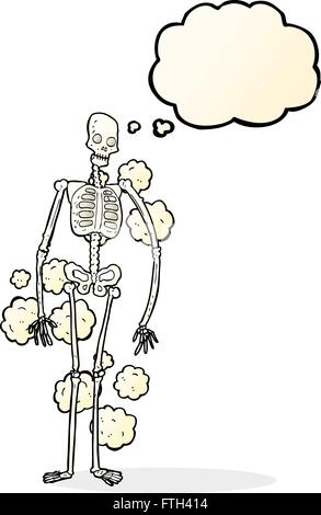 cartoon dusty old skeleton with thought bubble Stock Vector