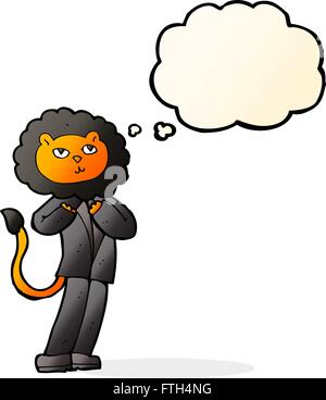 cartoon lion businessman with thought bubble Stock Vector