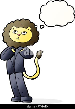 cartoon lion businessman with thought bubble Stock Vector