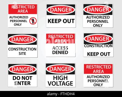 Danger and Restricted Area Workplace Signs Set Stock Vector