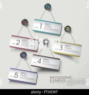 modern colorful hanging card infographic elements on the wall Stock Vector