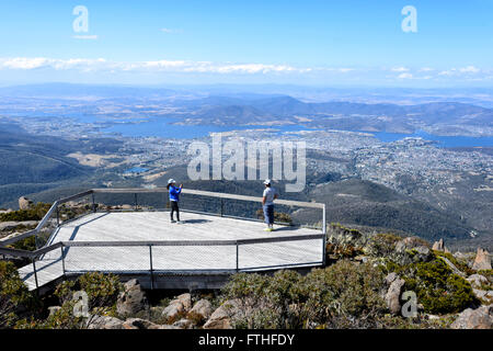 View over Hobart from the Lookout on top of Mount Wellington, Hobart, Tasmania, Australia Stock Photo