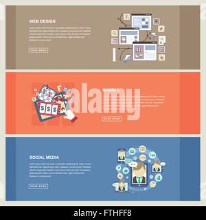 business concept in flat design with web design, gaming and social media elements Stock Vector