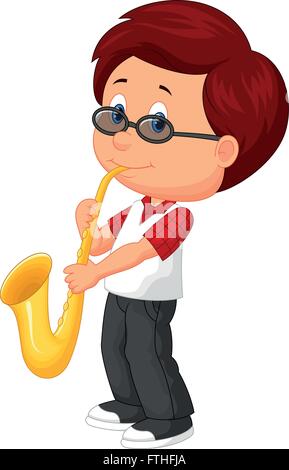 Cute boy plying saxophone Stock Vector