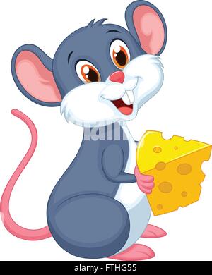 Cute mouse holding a piece of cheese Stock Vector
