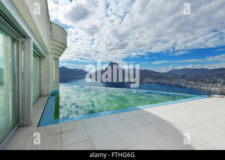 Architecture, beautiful landscape from a modern house with infinity pool Stock Photo