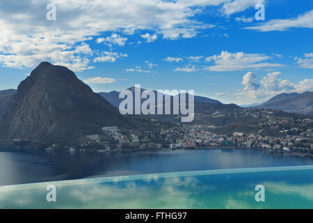 beautiful landscape from a modern house with infinity pool Stock Photo