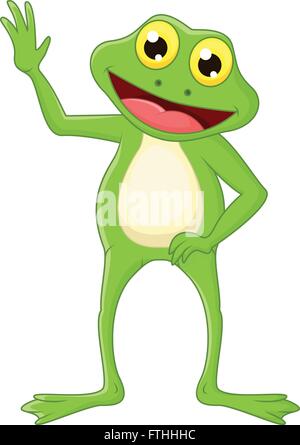 Cute cartoon green frog waving hand Stock Vector