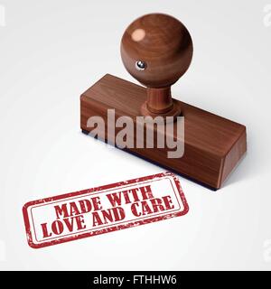stamp made with love and care in red over white background Stock Vector
