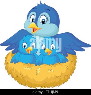 Mother bird with her two babies in the nest Stock Vector Image & Art ...
