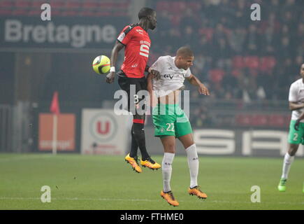 Kévin Monnet-Paquet and Cheikh M'Bengue 'when one league match Stade Rennais - AS Saint Etienne February 4, 2016 at Roazhon park Stock Photo