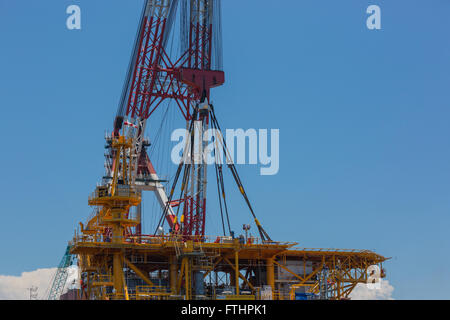 Oil rig lifting for installation on its jacket Stock Photo