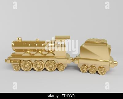 3d golden toy train isolated on white Stock Photo