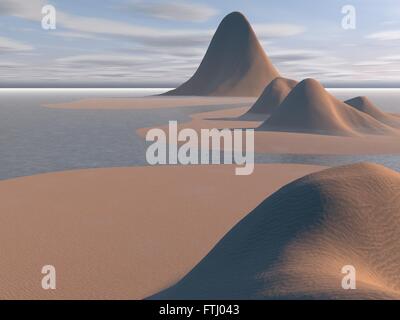 3d Fantasy desert landscape with water and reflection Stock Photo