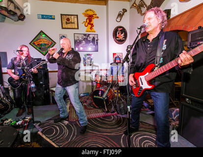 Rock & Roll band Hairitage playing music in the Victoria Tavern; Salida; Colorado; USA Stock Photo