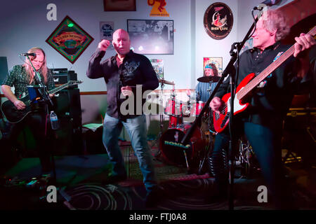 Rock & Roll band Hairitage playing music in the Victoria Tavern; Salida; Colorado; USA Stock Photo