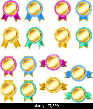 set of rosette golden badges with ribbons. vector Stock Vector