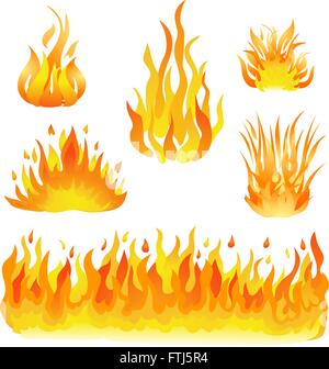fire and flames set vector illustration. design elements on white Stock Vector
