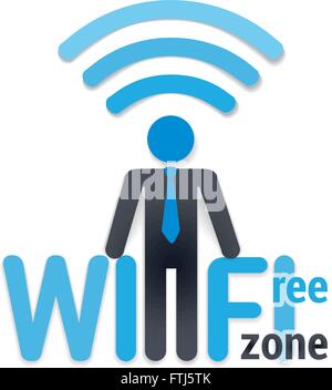 wifi icon with shadow vector illustration. free wi-fi zone and a man symbol on white. vector Stock Vector