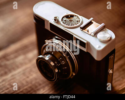 Close up shot of film cameras that had been popular in the past Stock Photo