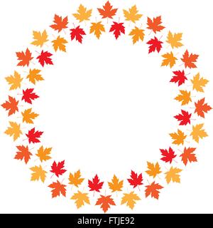 Vector round frame from maple autumn leaves of different colors Stock Vector