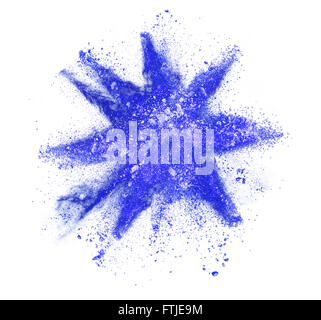 Explosion of blue powder on white background Stock Photo