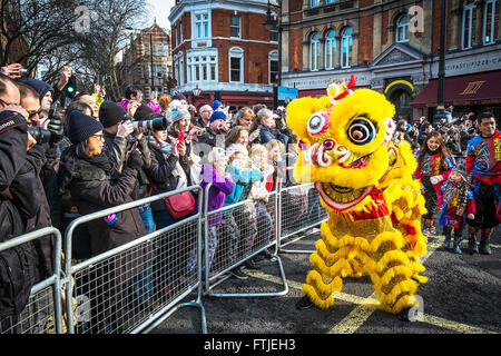In London thousands of people celebrating the Chinese New Year 2016 - The Year of the Monkey. Stock Photo