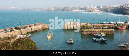 A panoramic view of Newquay Harbour in Cornwall. Stock Photo