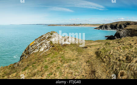 A view of the Newquay coastline seen from Pentire East in Cornwall. Stock Photo