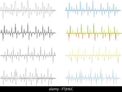 Set of different analog and digital signal waves graphs on white Stock Vector