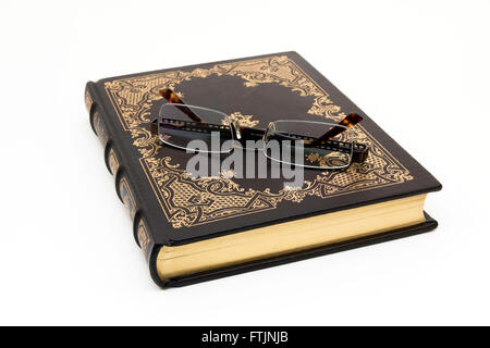 Old leather-bound book Stock Photo
