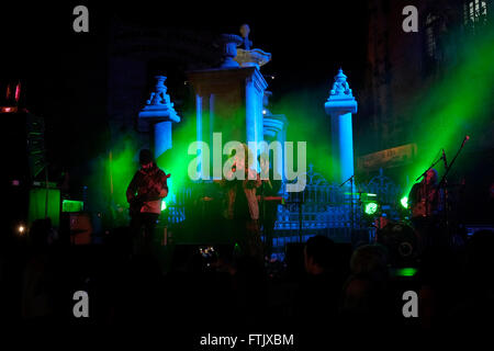 Jerusalem, Israel, 29th March. Israeli singer Karolina perform at the Muristan square in the Christian Quarter as the 'Sounds of the Old City' music festival opens in Jerusalem offering a glimpse of diverse music traditions in the old city of Jerusalem Israel on 29 March 2016. The three-night music festival take place in the alleyways, streets and squares in the three quarters of the Old City with ensembles, and bands dotted throughout the area. Credit:  Eddie Gerald/Alamy Live News Stock Photo