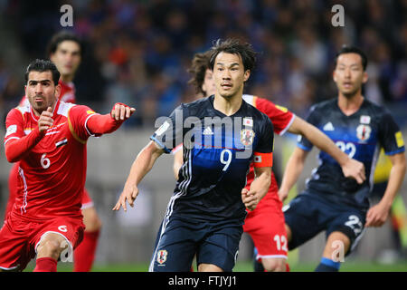 His 100 Games. 29th Mar, 2016. Shinji Okazaki (JPN), MARCH 29, 2016 - Football/Soccer : FIFA World Cup Russia 2018 Asian Qualifier Second Round Group E match between Japan 5-0 Syria at Saitama Stadium 2002, Saitama, Japan. Okazaki was made captain for the night to celebrate his 100th cap for his country. He is Japan's third all-time goalscorer with 48 goals in his 100 games. © YUTAKA/AFLO SPORT/Alamy Live News Stock Photo