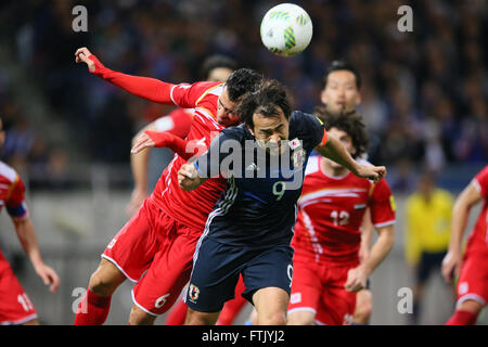 His 100 Games. 29th Mar, 2016. Shinji Okazaki (JPN), MARCH 29, 2016 - Football/Soccer : FIFA World Cup Russia 2018 Asian Qualifier Second Round Group E match between Japan 5-0 Syria at Saitama Stadium 2002, Saitama, Japan. Okazaki was made captain for the night to celebrate his 100th cap for his country. He is Japan's third all-time goalscorer with 48 goals in his 100 games. © YUTAKA/AFLO SPORT/Alamy Live News Stock Photo