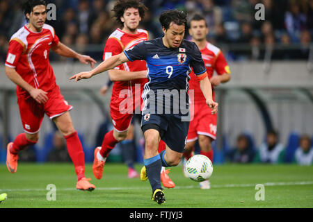 His 100 Games. 29th Mar, 2016. Shinji Okazaki (JPN), MARCH 29, 2016 - Football/Soccer : FIFA World Cup Russia 2018 Asian Qualifier Second Round Group E match between Japan 5-0 Syria at Saitama Stadium 2002, Saitama, Japan. Okazaki was made captain for the night to celebrate his 100th cap for his country. He is Japan's third all-time goalscorer with 48 goals in his 100 games. © YUTAKA/AFLO SPORT/Alamy Live News Stock Photo