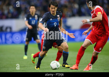 His 100 Games. 29th Mar, 2016. Shinji Okazaki (JPN), MARCH 29, 2016 - Football/Soccer : FIFA World Cup Russia 2018 Asian Qualifier Second Round Group E match between Japan 5-0 Syria at Saitama Stadium 2002, Saitama, Japan. Okazaki was made captain for the night to celebrate his 100th cap for his country. He is Japan's third all-time goalscorer with 48 goals in his 100 games. © YUTAKA/AFLO SPORT/Alamy Live News Stock Photo