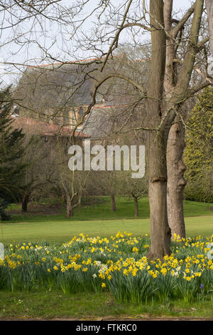 A view of St Giles church,Cambridge from across the River Cam,through the gardens of Magdalene College Stock Photo