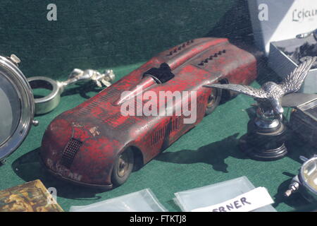 Sunbeam tin plate toy racer at Beaulieu Autojumble Stock Photo