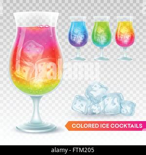 Set of glass of exotic cocktail on a transparent background. Vector illustration Stock Vector