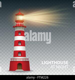 Realistic red lighthouse building isolated on white background. Vector illustration Stock Vector