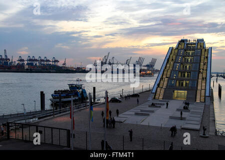 Dockland office building on the River Elbe at dusk Hamburg, Germany, Europe Stock Photo