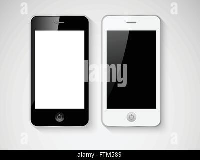 Black and white mobile smart phones illustration isolated Stock Vector