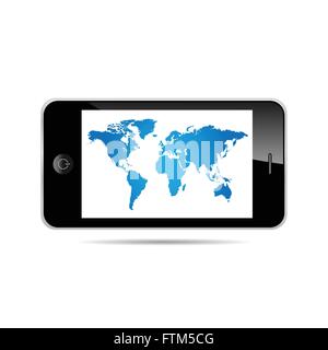 World map on a smartphone Stock Vector