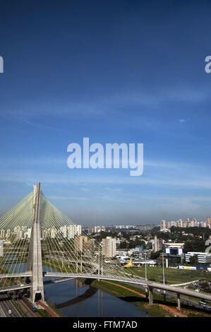 Cable-Stayed Bridge Octavio Frias de Oliveira and Avenue Nacoes Nations Stock Photo