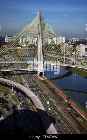 Cable-Stayed Bridge Octavio Frias de Oliveira and Avenue Nacoes Nations Stock Photo