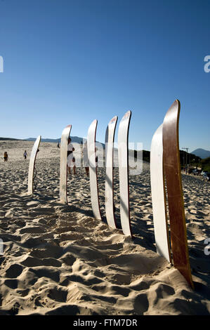 Planks of sandboarding on sand dunes of Joaquina Beach Stock Photo