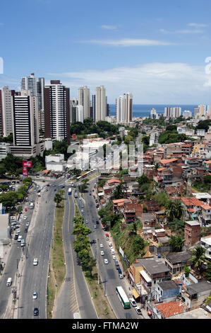 Top view of Avenue Vasco da Gama with residential buildings to the left and right favela Stock Photo