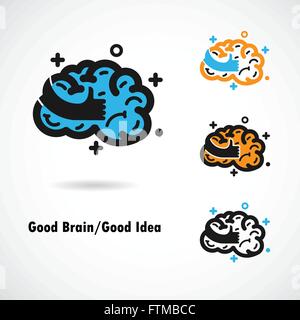 Creative brain logo design vector icon with best hand sign.Best idea,good brain,good idea sign.Education and business logotype c Stock Vector