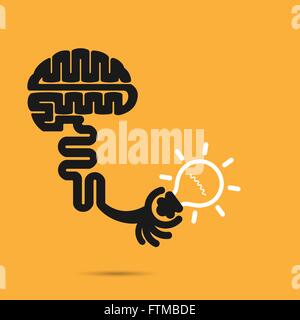 Brain icon and light bulb symbol. Creative brainstorm and knowledge concept. Business and education idea, innovation Stock Vector